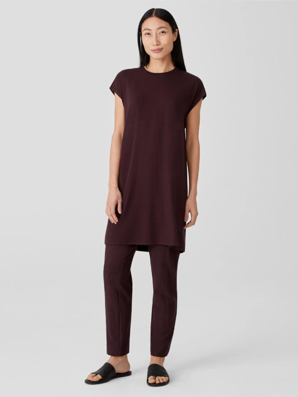 New! Eileen Fisher Cassis Fine Jersey Cap-Sleeve Boxy Fit Dress Women's Size 1X